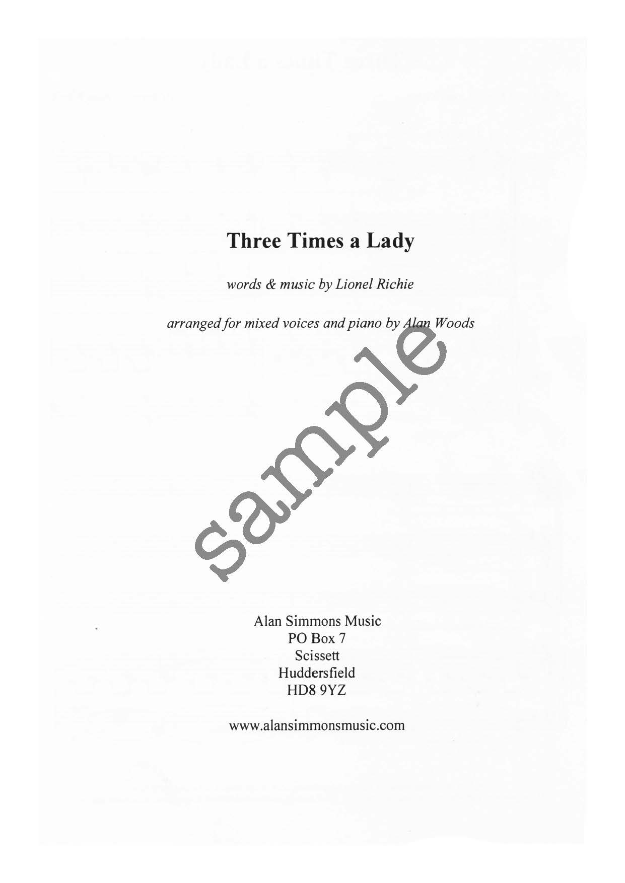 Three Times A Lady Satb Alan Simmons Music Choral Sheet Music For Choirs Schools