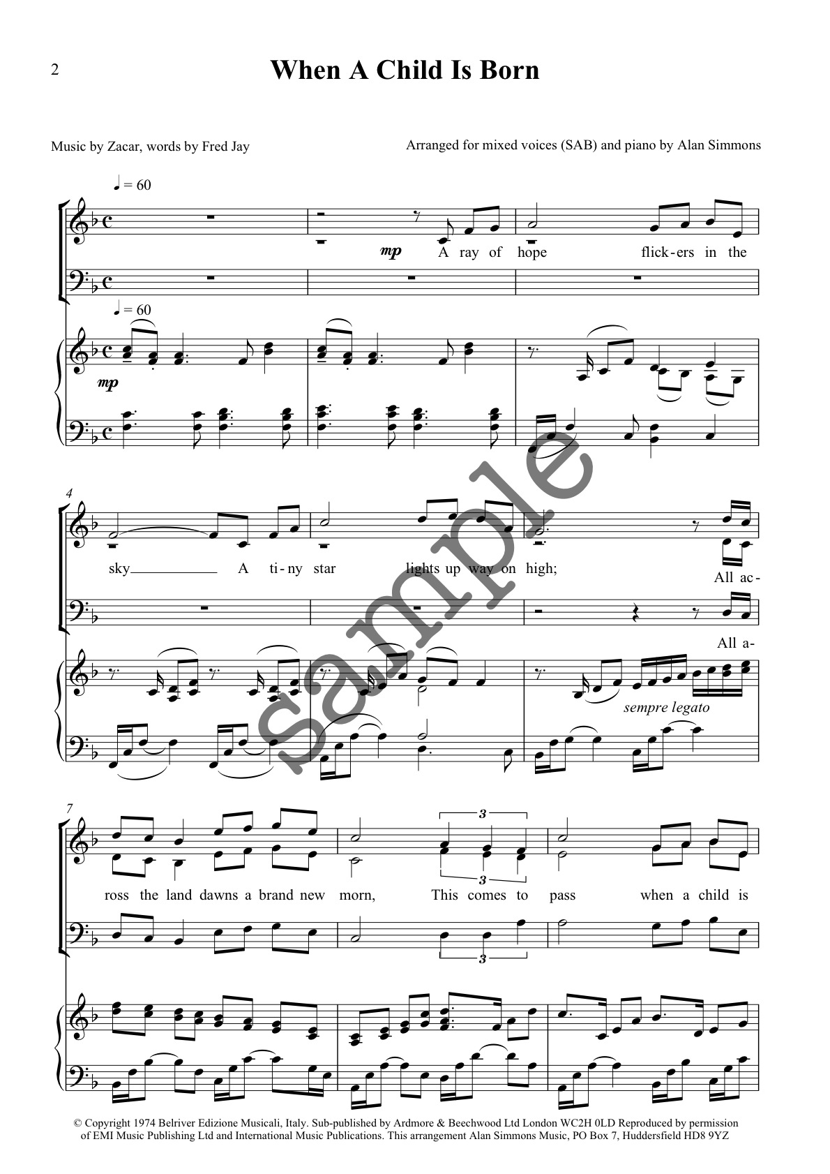 When a Child is Born - SAB - Alan Simmons Music - Choral Sheet Music for Choirs & Schools
