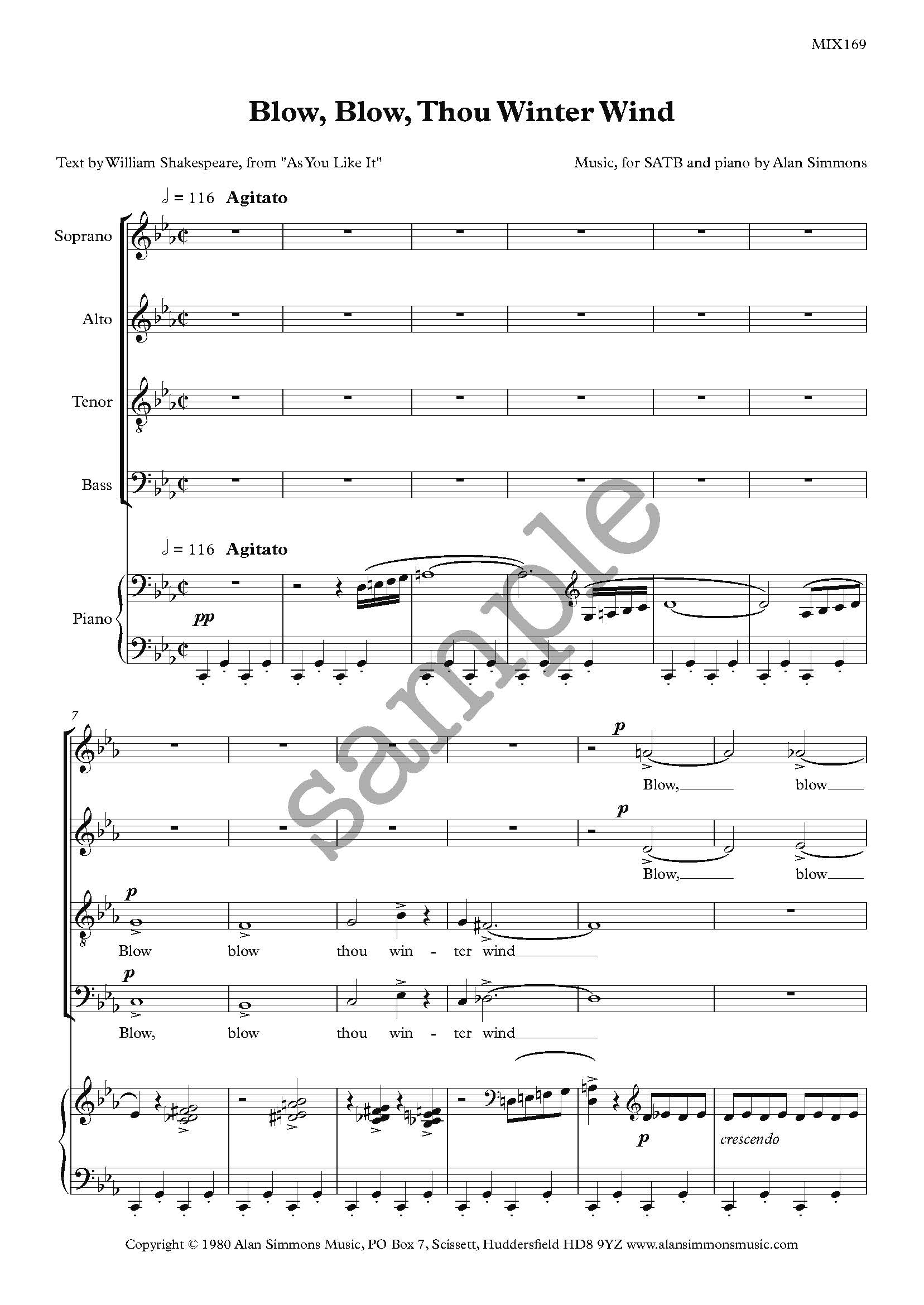Blow Blow Thou Winter Wind Satb Alan Simmons Music Choral